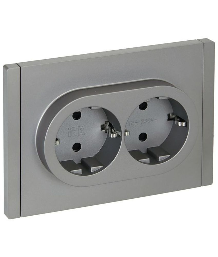 Розетка 2-м СП FORTE&amp;PIANO FP523 16А с заземл. защ. шторки безвинт. крепл. сталь IEK FP-R24-16-1-K46