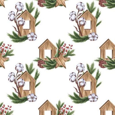 Деревянные новогодние домики на белом