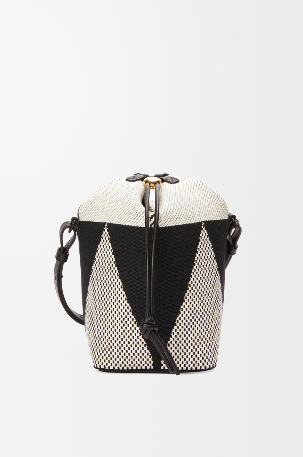 Loewe Маленькая сумка-ведро Treasure Bako из жаккардовой парусины и телячьей кожи, натуральный/черный