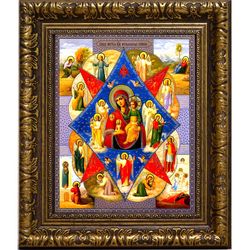 Неопалимая Купина. Икона Божьей Матери на холсте.