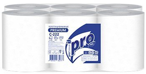 Полотенца бумажные PROtissue Premium, 150 метров, 2-слойные, белые, 6 рулонов в упаковке