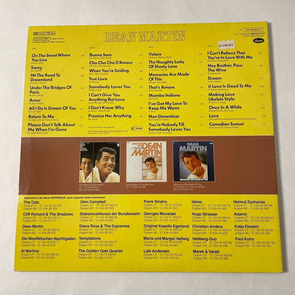 Винтажная виниловая пластинка LP Dean Martin Supergold (Германия 1979)