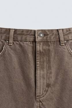 ZARA БРЮКИ BARREL FIT, КОРИЧНЕВЫЙ