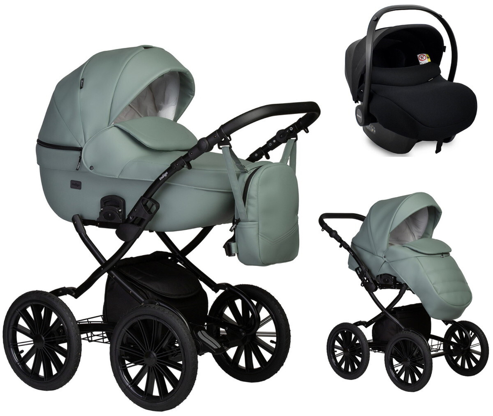 Детская коляска Indigo Mio Eco Plus 14 3 в 1 с автокреслом Avionaut Cosmo 03 шалфей кожа