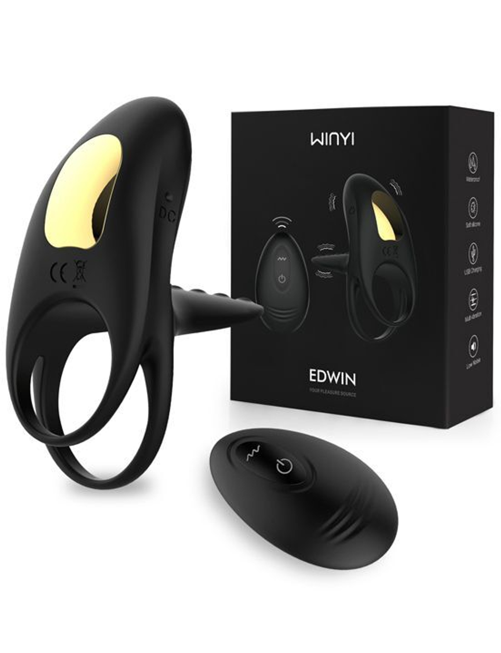 Черное эрекционное виброкольцо Edwin с пультом (Цвет: черный)