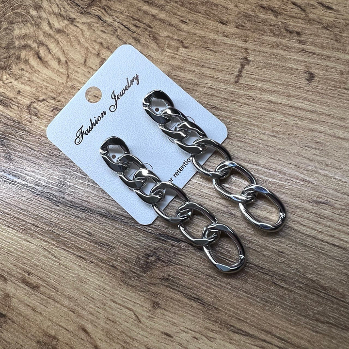 Серьги "Цепи" 6 звеньев плетение панцирное 2 вида металл серебристый 6 см