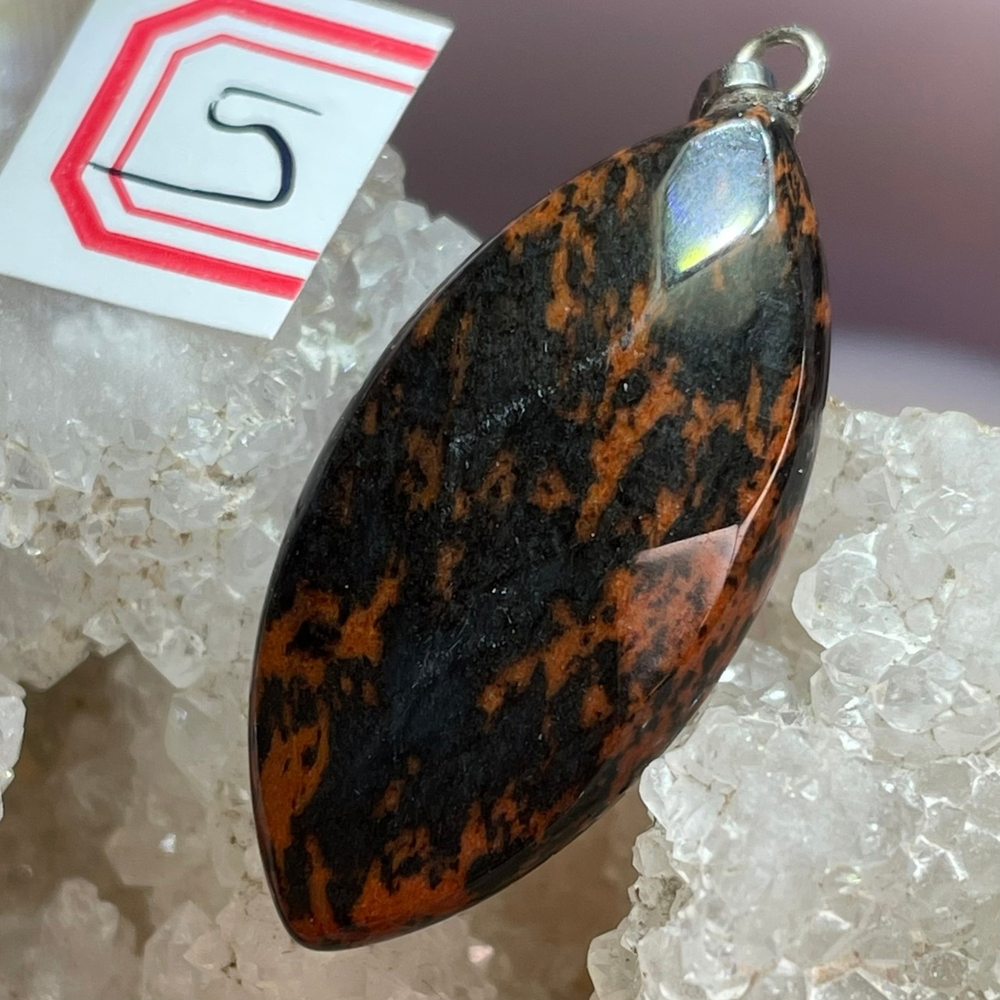 37710 Обсидиан коричневый Кулон овал вытянутый грань 30мм