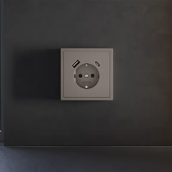 Накладка для розетки с заземлением и защитными шторками, с USB A+C, S70 (капучино) vls001014