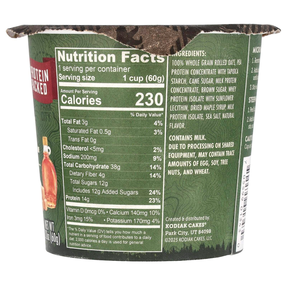Kodiak Cakes, Oatmeal Power Cup®, с кленовым сиропом и коричневым сахаром, 60 г (2,12 унции)