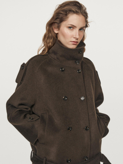 Massimo Dutti Тренч из смесовой шерсти, шоколадный