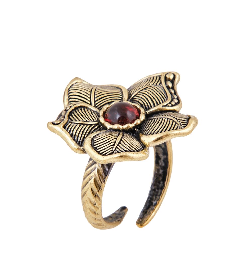 AM-3730 Кольцо «Цветок Фиалка» (латунь, янтарь)