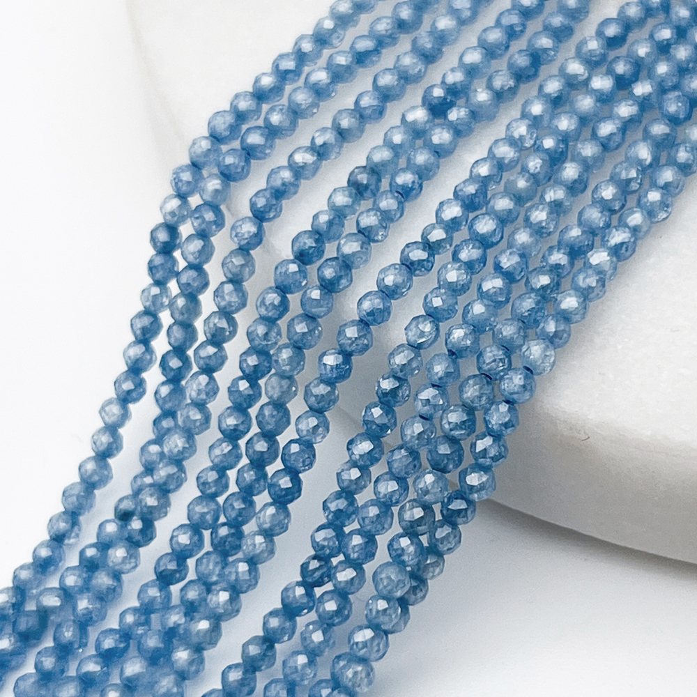 Фианит Кракле бусины (кубический цирконий), цвет аквамарин, размер около 2 мм, цена за нить 38 см