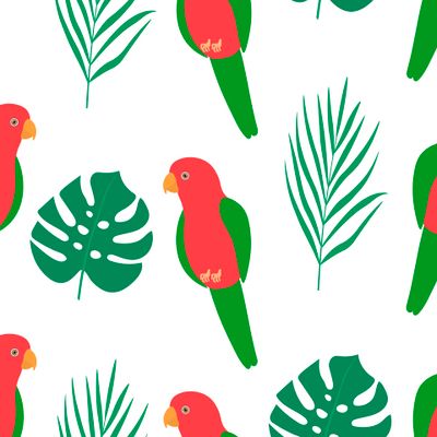 Попугаи и тропические листья
