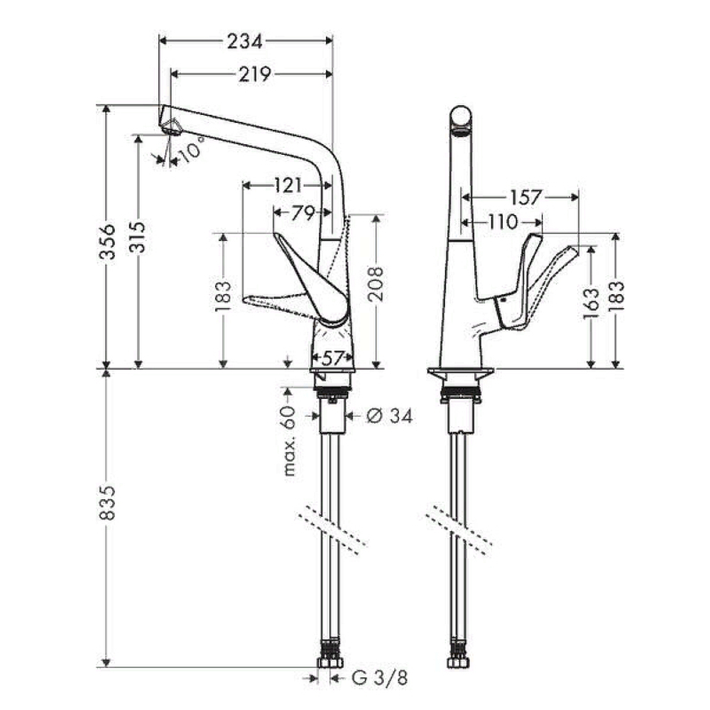 Смеситель для кухни Hansgrohe Metris M711-H320 73813800 сталь