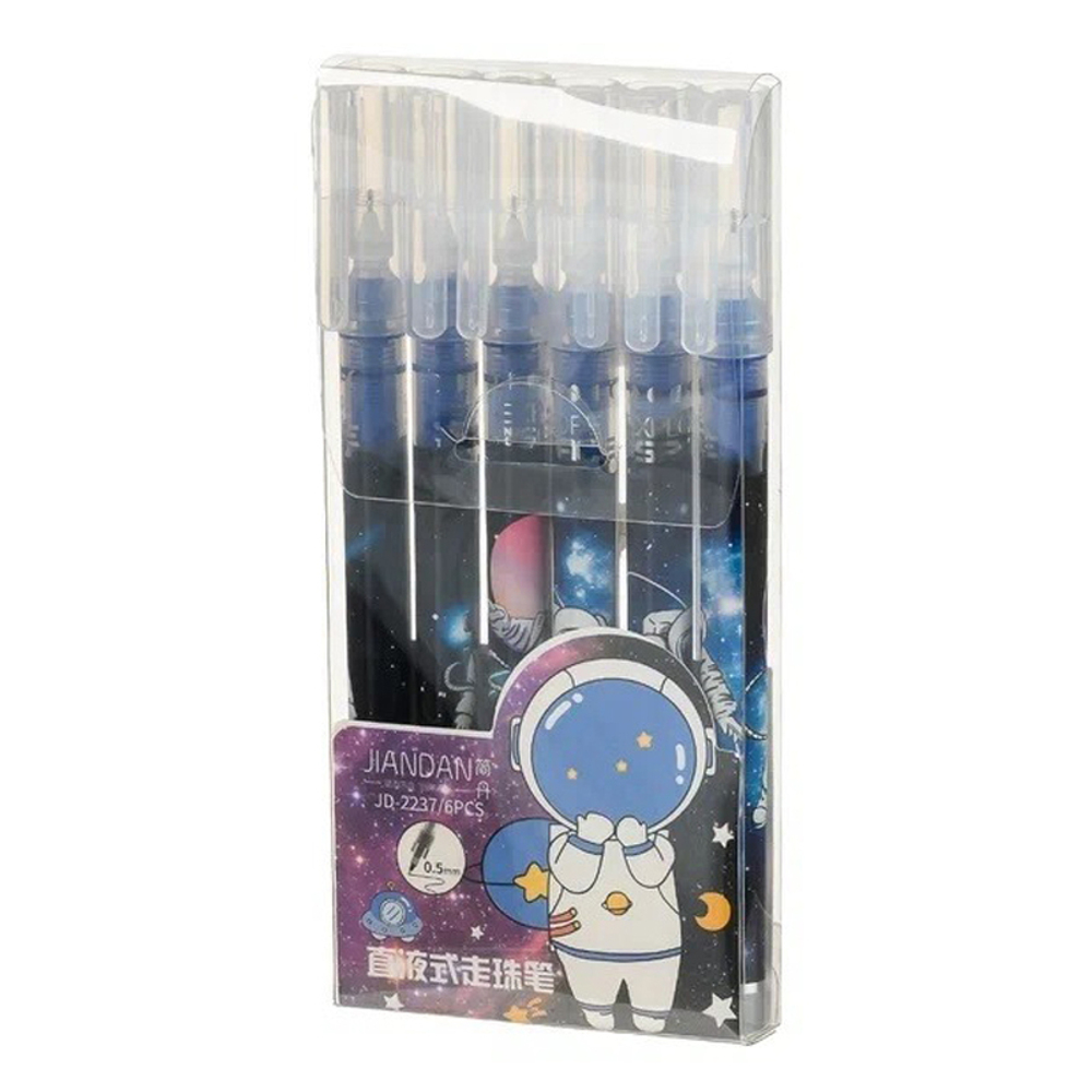 Ручка гелевая, роллер, Jiandan, синие чернила, серия "Космос", корпус с рисунком, 6 шт