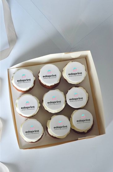 Капкейки с логотипом, печать на мастике, упаковка на 9 шт