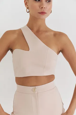 Асимметричный топ из джерси бежевого цвета