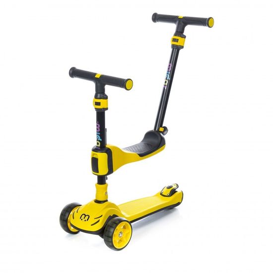 Самокат-беговел 3 в 1 Scooter Micar Transformer складной со светящимися колесами, сиденьем и родительской ручкой желтый