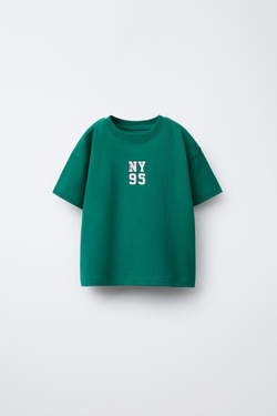 ZARA ФУТБОЛКА С НАДПИСЬЮ, ТЕМНО-ЗЕЛЕНЫЙ