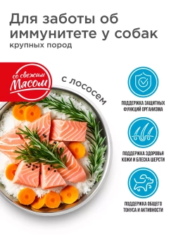 Корм для крупных собак, с лососем, 12 кг, для иммунитета