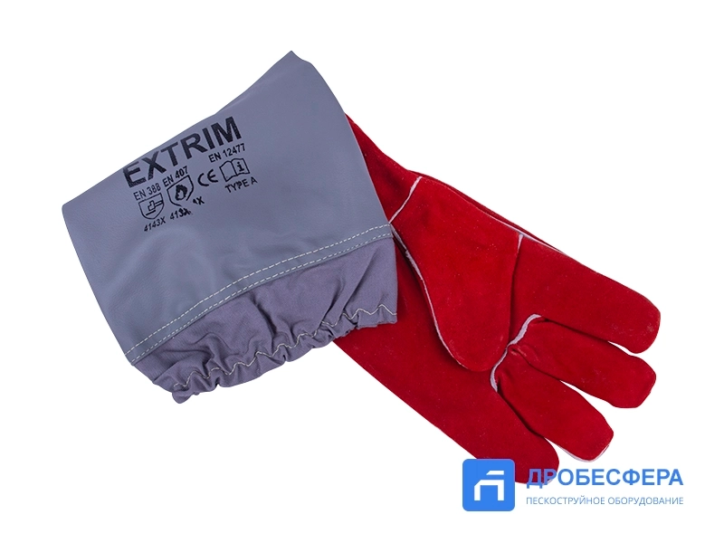 Перчатки пескоструйщика (кожа, полиэстер), красно-серые, длинные арт. EXT red/grey long