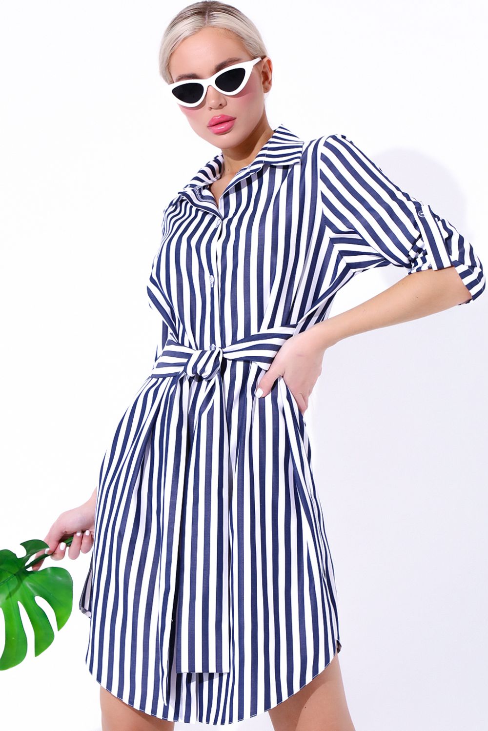 Платье - рубашка "Андорра"(полоска черника) Elza (Акция)