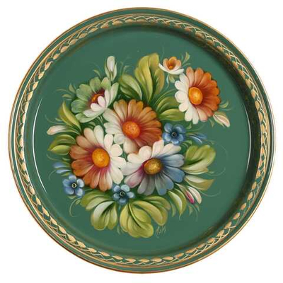 Жостовский поднос декоративный, размер 22 см (A5), металлический