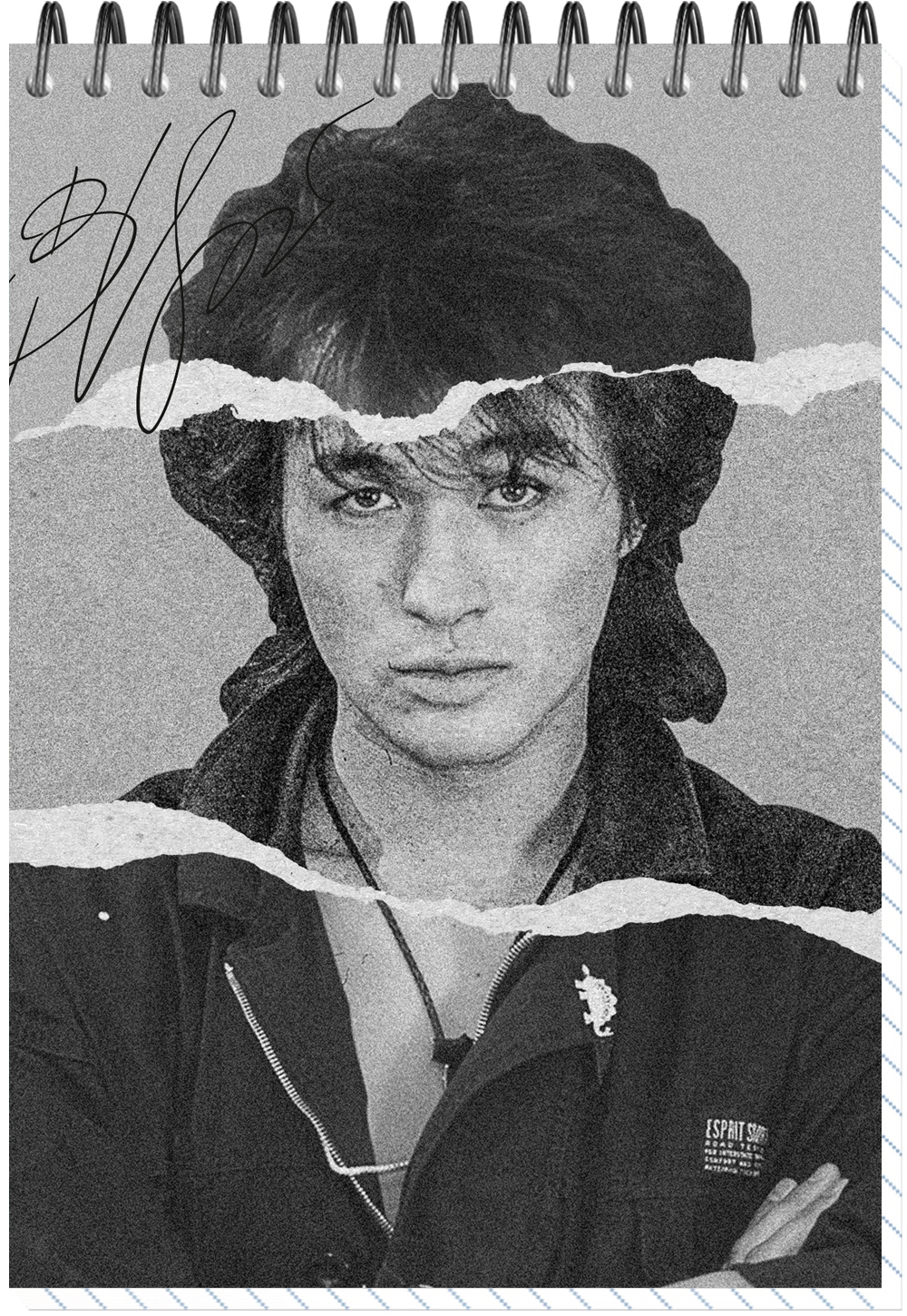 Блокнот А6 60л, ЦОЙ. КИНО №11, обложка-мелов.картон+софттач-лак, мет.гребень сверху, клетка