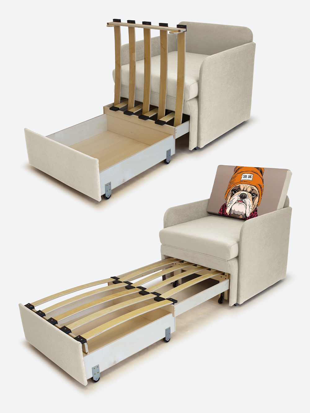 Кресло-кровать "Миник" с подлокотниками, купон Бульдог
