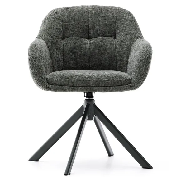 Dorina Вращающееся кресло из зеленого шенилла и стальными зелеными ножками