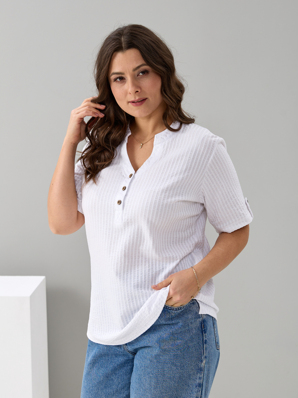 Блузка БЛ-122/молоко-жаткаполоса