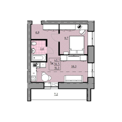 1-комнатная квартира, 36,5 м² / Чистовая отделка