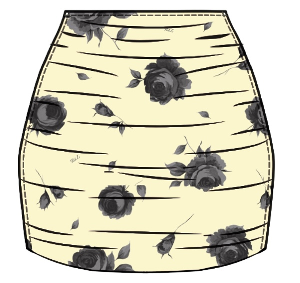 Лейла мини (Leila mini), юбка мини из желтого бифлекса с цветочным принтом