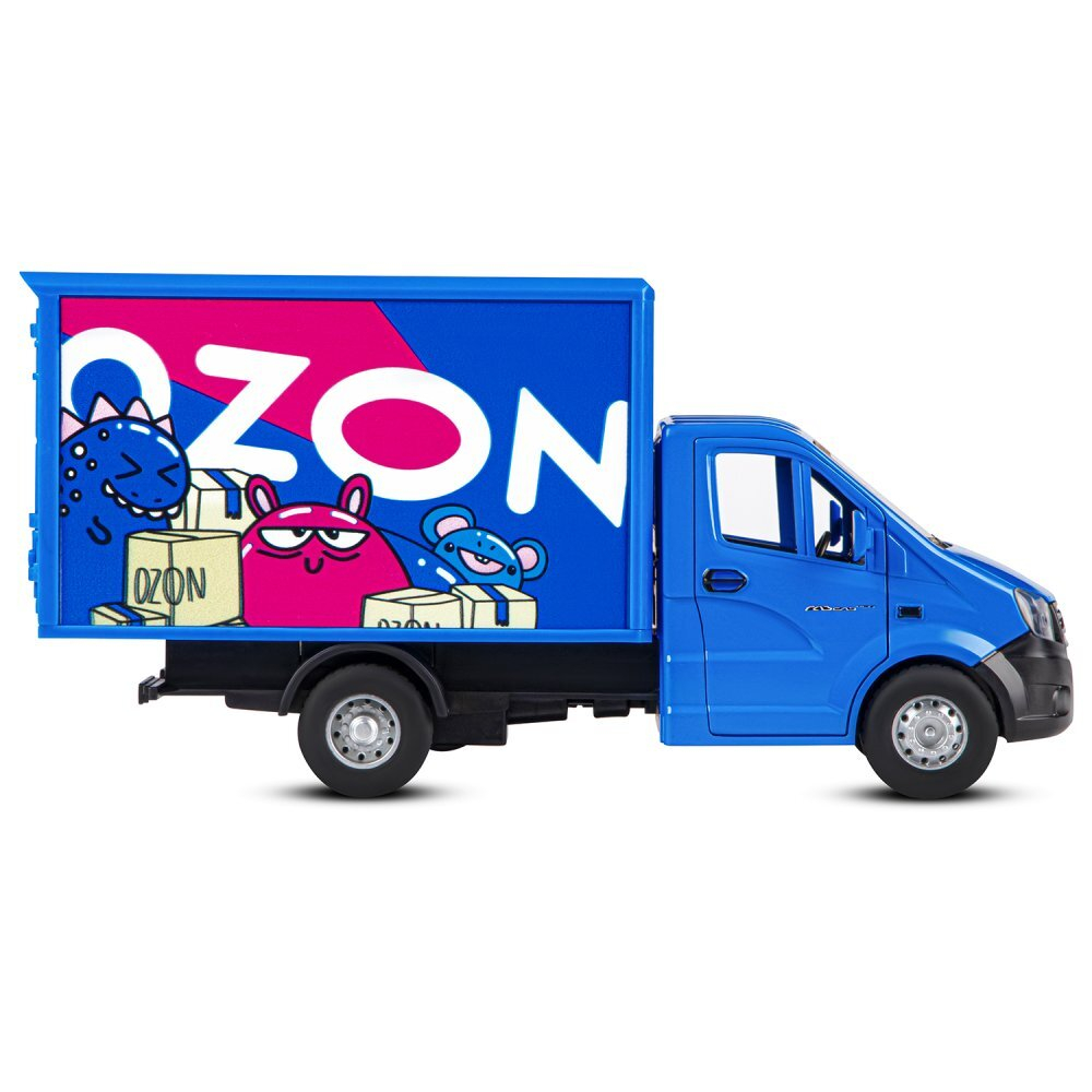 Модель 1:28 ГАЗель NEXT OZON BALLON, синий, откр. двери, задняя дверка фургона, свет, звук