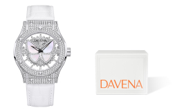 DAVENA Possession Collection Dreamy Butterfly Mother Of Pearl Tray Quartz Movement Genuine Leather Strap Watch