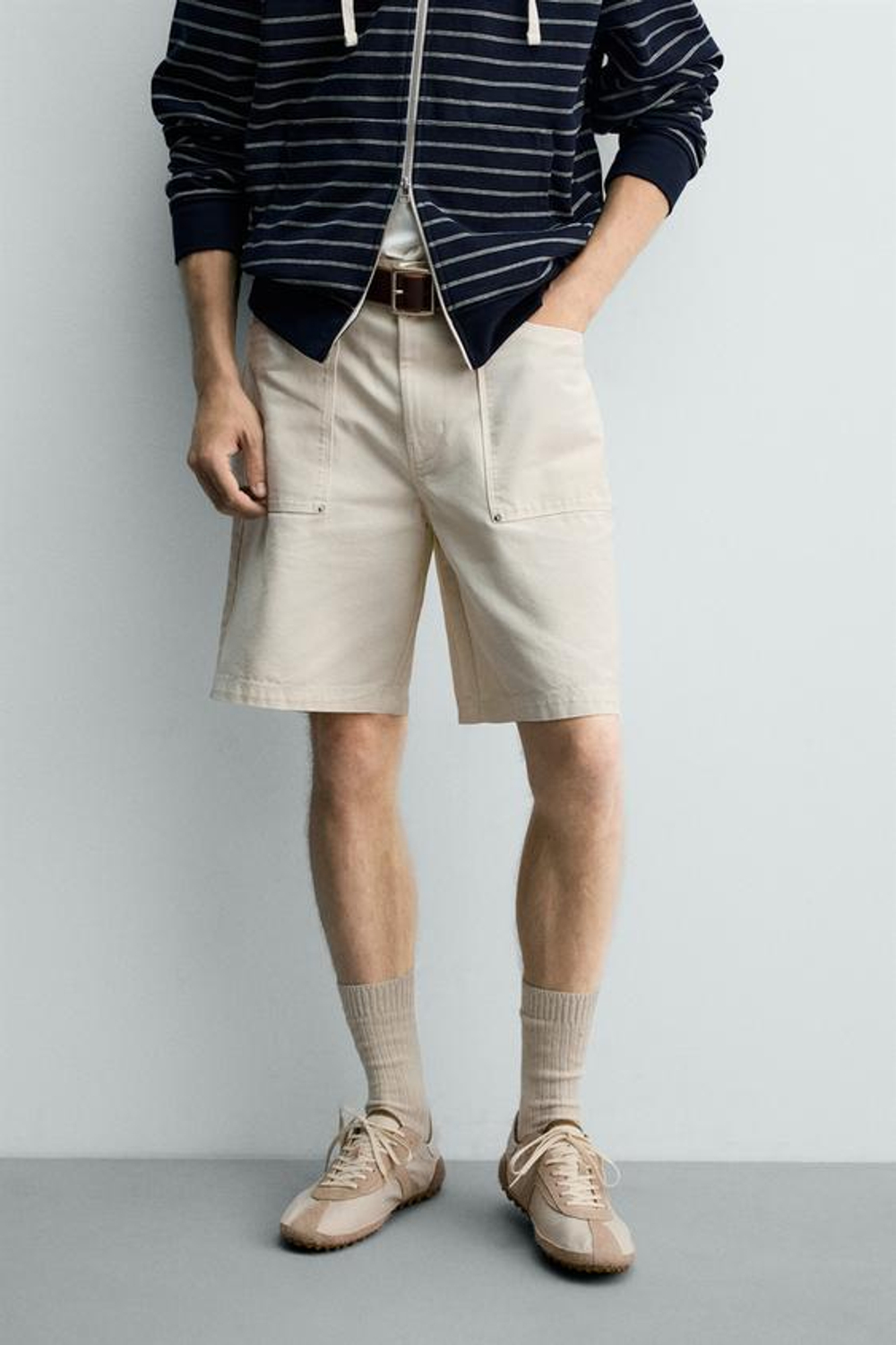 ZARA ШОРТЫ STRAIGHT FIT С КАРМАНАМИ, БЕЛЫЙ