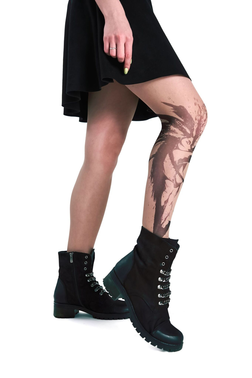 Колготки с принтом в виде девушки в краске (Размер: S-M-L) (Цвет: бежевый)