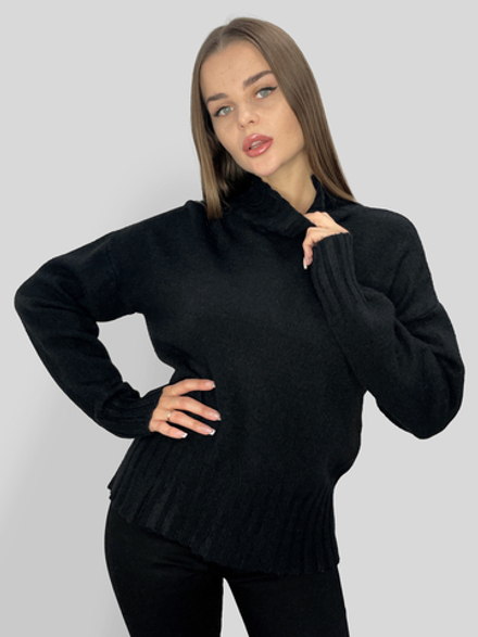 Свитер 30226 с высоким горлом и широкой резинкой однотонный