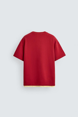 ZARA ФУТБОЛКА С ДВОЙНОЙ КОНТРАСТНОЙ ОТДЕЛКОЙ, КРАСНЫЙ