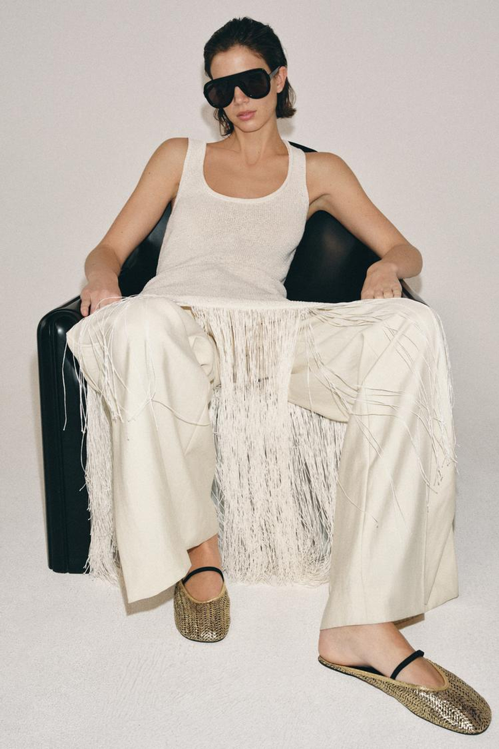 ZARA ПЛЕТЕНЫЕ БАЛЕТКИ-МЮЛИ, ЗОЛОТИСТЫЙ