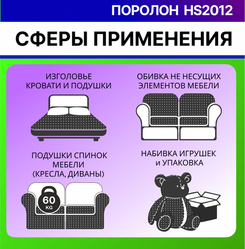 Поролон HS 2525 сверхмягкий толщиной 4 см жесткость 2,5 кПа, плотность 25 кг/м3