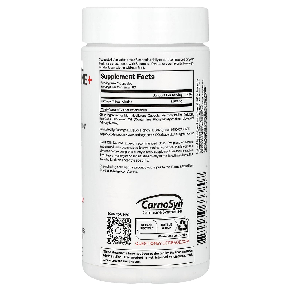 Codeage, Liposomal Beta-Alanine +, Centurion, CarnoSyn, улучшенное усвоение, 180 капсул (533 мг на капсулу)