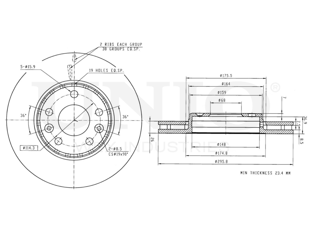 Диск тормозной передний UNIO BRD-20456