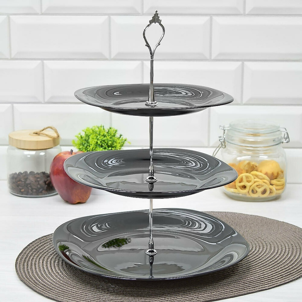 Фруктовница 3-х ярусная "Square soft color" 20/22,5/26см, стеклокерамика (00107100)