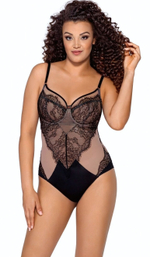 Элегантное боди из сетки и кружева с ресничками (Размер: 100C) (Цвет: черный)