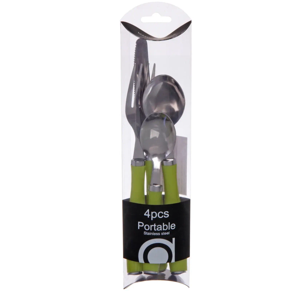 Набор столовых приборов «Пикник» 4шт (2ложки, вилка, нож) салатовый