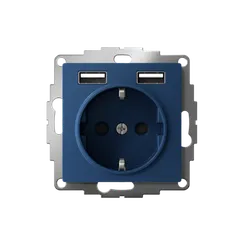 Розетка AtlasDesign 16А с 2-мя заряд. устройствами USB тип A+A 5В/2.4А 2х5В/1.2А механизм аквамарин SE ATN001130