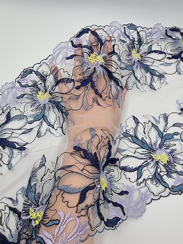 Вышивка на сетке синий/сиреневый К778