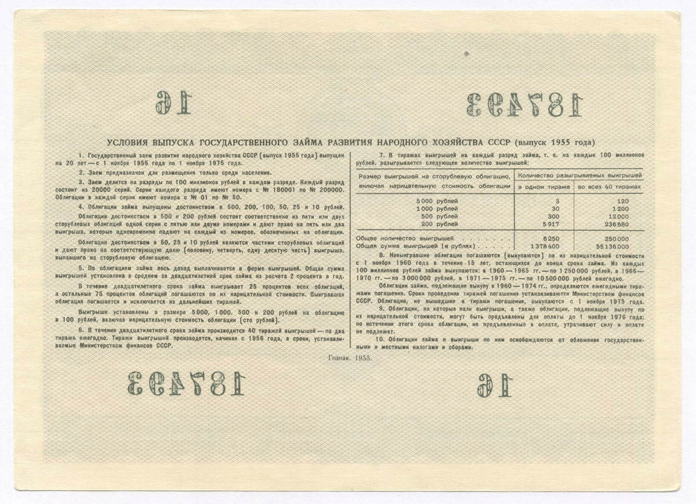 Облигация 100 рублей 1955 год. Серия № 187493. VF-XF