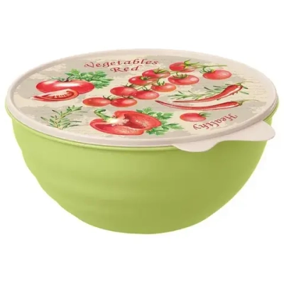 МИСКА С КРЫШКОЙ С ДЕКОРОМ WAVE 1,55Л (Зеленый)